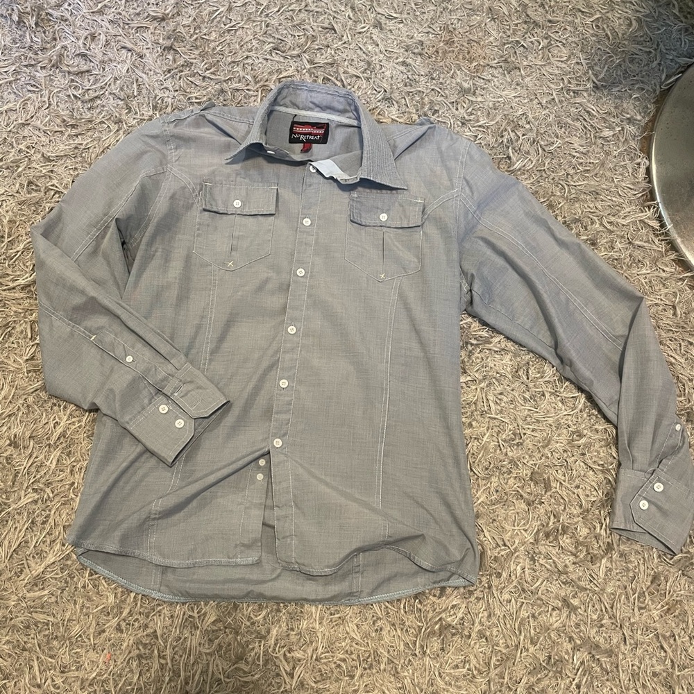 Men's Gray/blue Casual Button-Down Shirt